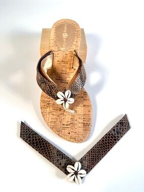 Lindsay Phillips SwitchFlops Brown Snakeskin Shell Interchangeable Straps Sz M